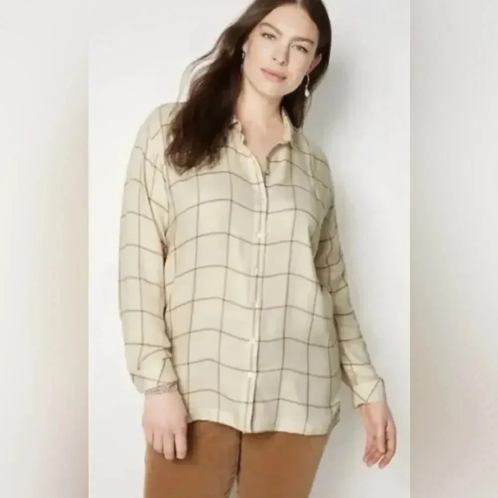 Women's Cream Checkered Top